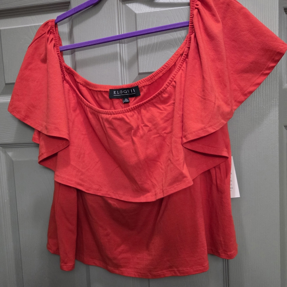 Eloquii Women's Bold Red Ruffle Blouse